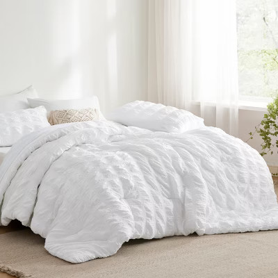 Bedsure | 7 Pcs Bedding Set in Textured White Plaid Seersucker | Target
