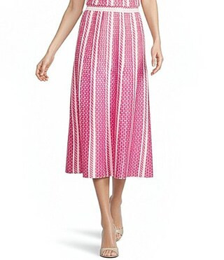 Ming Wang Coordinating Multi-Pattern Soft Knit A-Line Midi Skirt - L | Dillard's