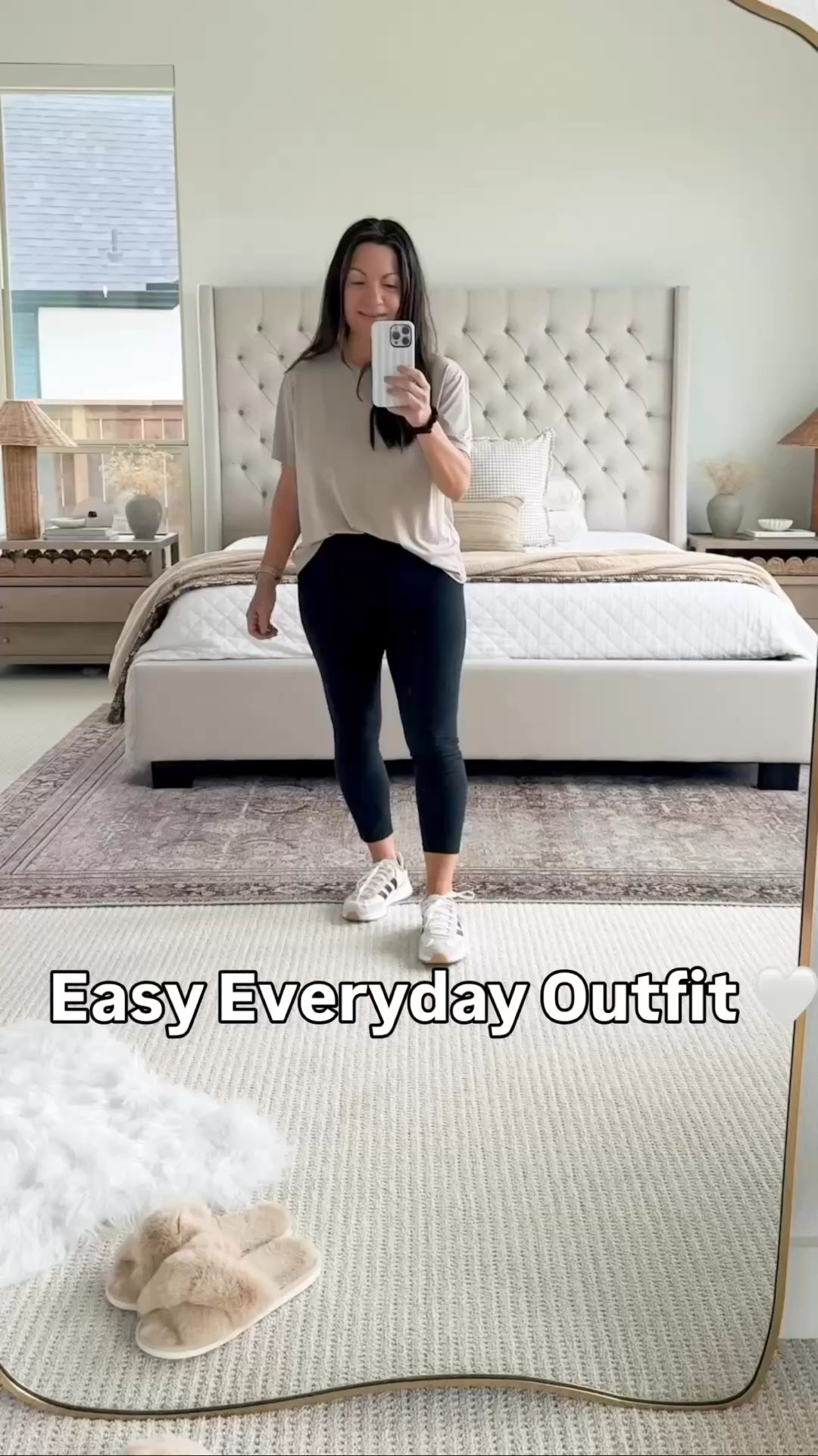 Easy everyday outfit I keep reaching for lately 🤍 this is one of those simple looks that just works for busy mornings, school drop-offs, errands or casual days out. The tee is super soft and lightweight, leggings are flattering and comfortable without feeling restrictive, and these sneakers are such a good neutral that go with everything. Effortless, comfortable, and easy to repeat on rotation. Follow me on LTK for daily outfit ideas, home decor & Amazon finds.

#LTKvlog #LTKootd #LTKActive