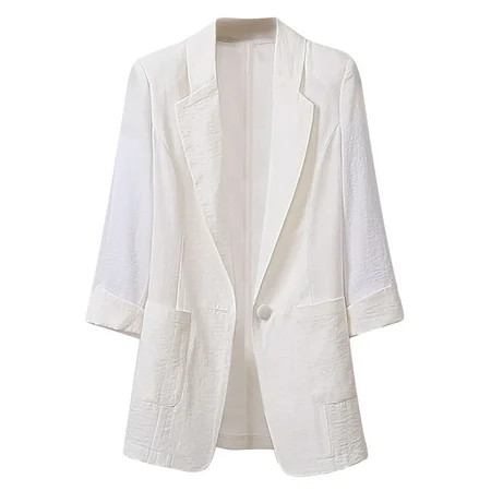 Women Cotton Linen Blazer Medium-Length Plus Size Blazer Windproof Coat Trench Coats Autumn Spring C | Walmart (US)