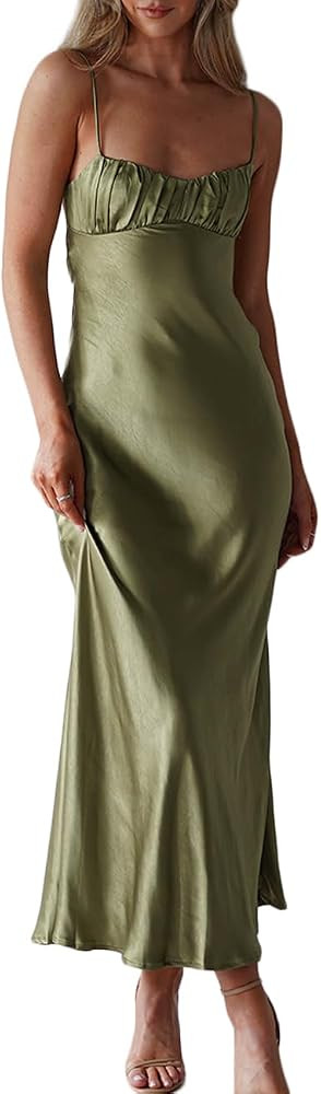 Satin Spaghetti Strap Backless Ruched Twist Cocktail Dresses for Women Silk Open Back Cut Out Mid... | Amazon (US)