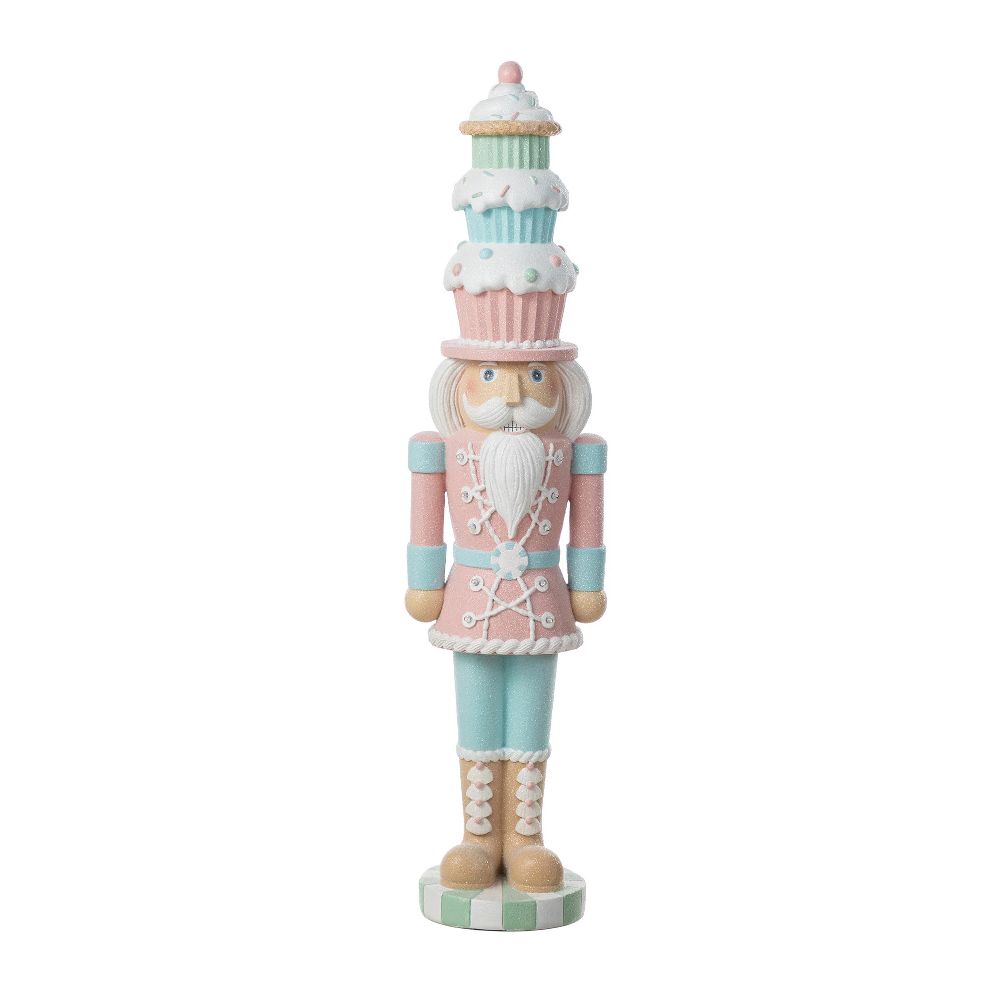 28"H Lighted Macaron Pink And Blue Resin Christmas Cupcake Nutcracker Porch Decor W/Timer | Wayfair North America