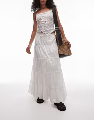Topshop tiered western full maxi skirt in ivory | ASOS (Global)