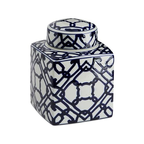 Creative Co-Op Blue & White Ceramic Ginger Jar with Lid | Amazon (US)