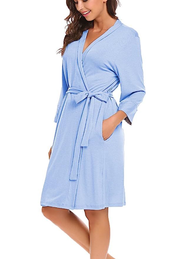 BLUETIME Women Robe Soft Kimono Robes Cotton Bathrobe Sleepwear Loungewear Short | Amazon (US)