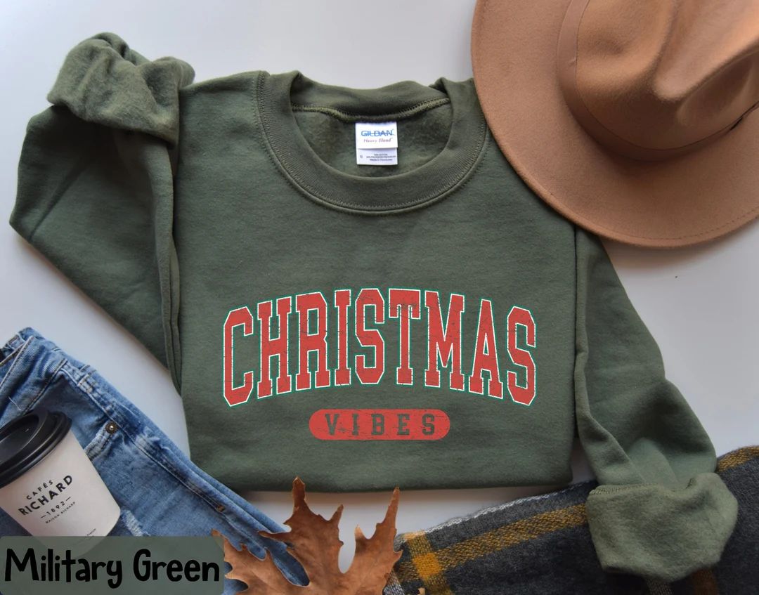 Christmas Vibes Sweatshirt Retro Christmas Sweatshirt - Etsy | Etsy (US)