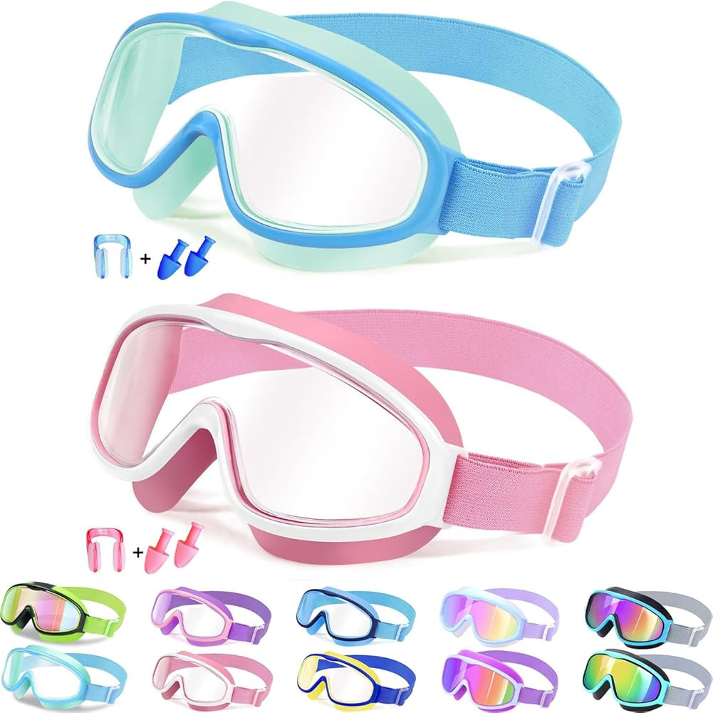 Vvinca Kids Goggles with Comfort Fabric Strap, Kids Swim Goggles Wide View Anti-Fog/UV No Leaking... | Amazon (US)