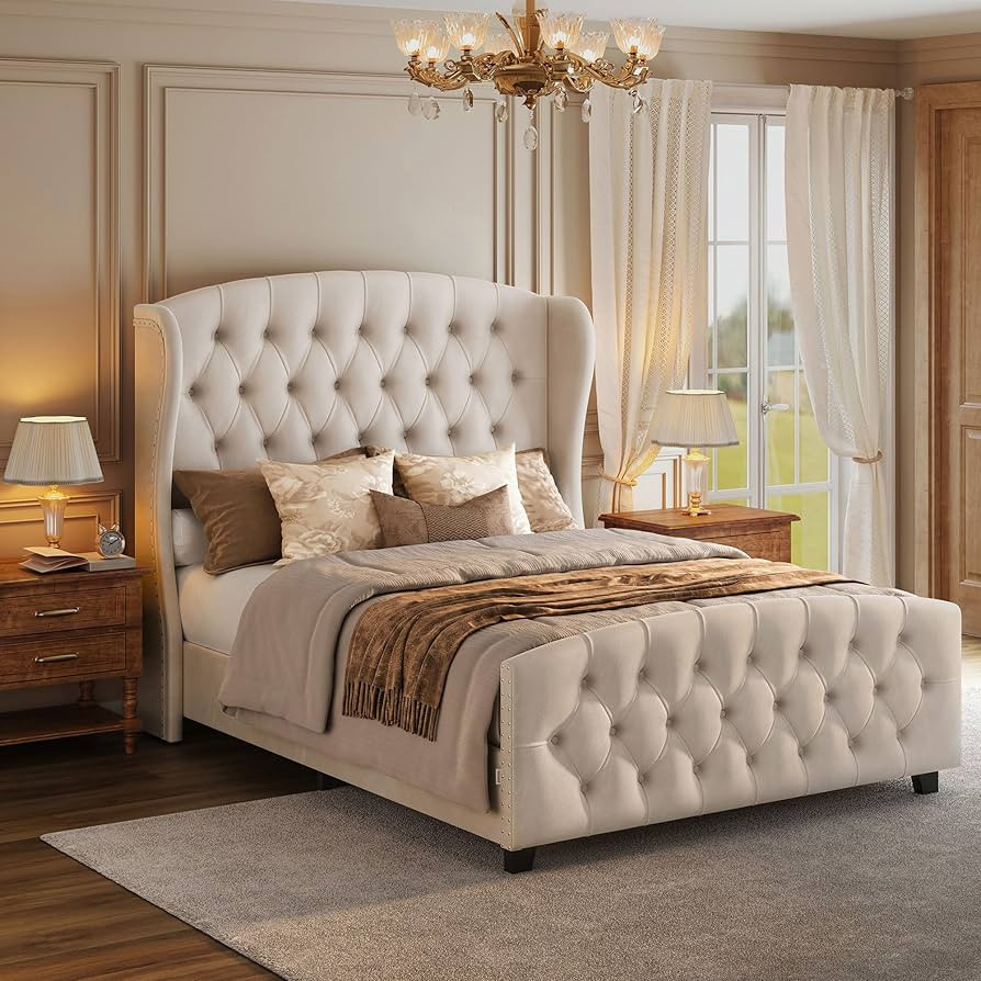 VASAGLE Base de cama Queen con cabecero alto, base de cama tapizada tamaño Queen, con cabecero y... | Amazon (US)