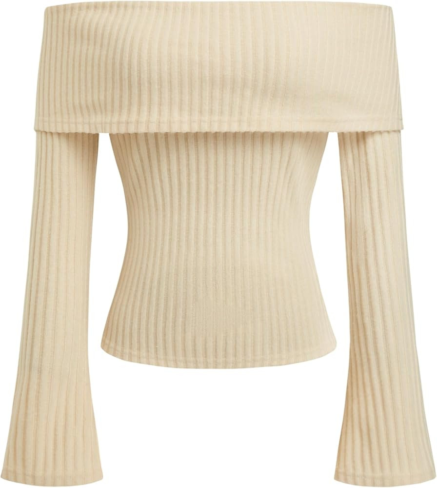 CIDER Off The Shoulder Tops for Women Long Sleeve Going Out Y2K Tops Knit Pullover Fall Outfits T... | Amazon (US)