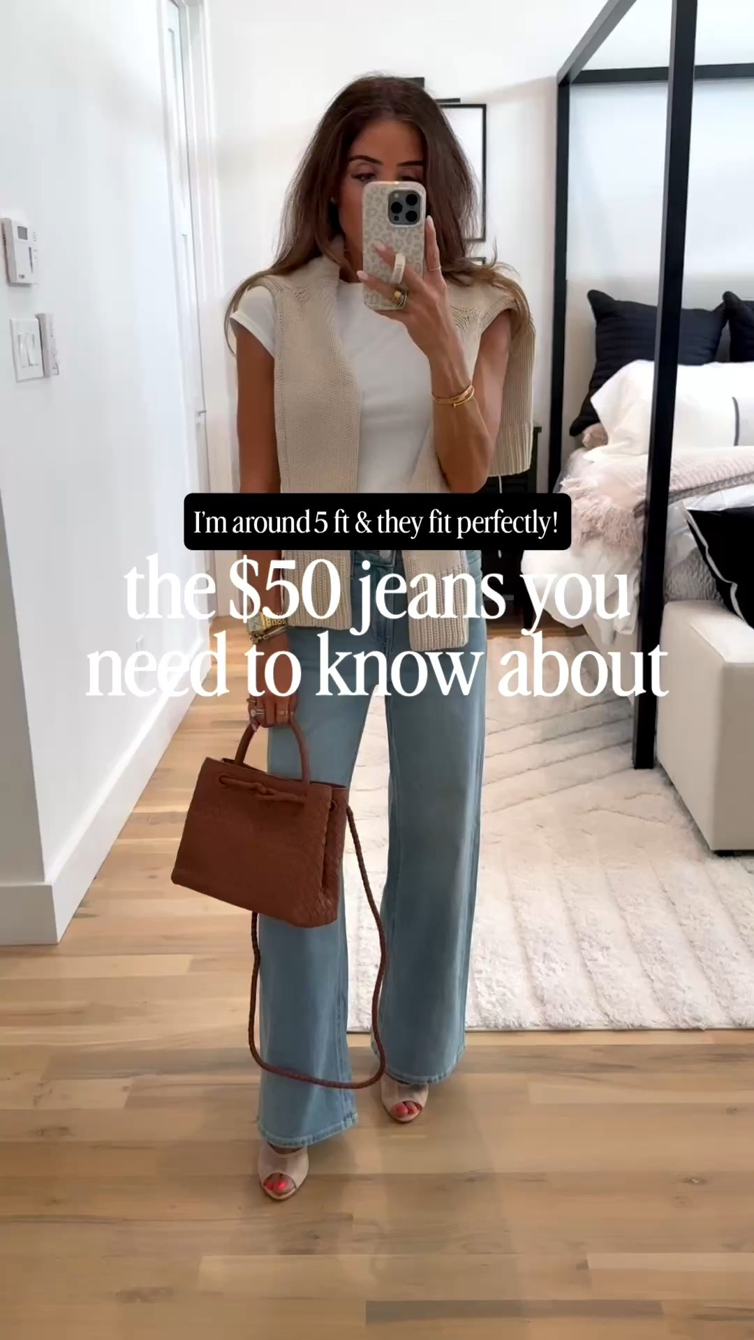 Fall outfit petite jeans size 24s organic cotton sweater size XS or s fall handbag I love Amazon heels white tee size xs or xxs