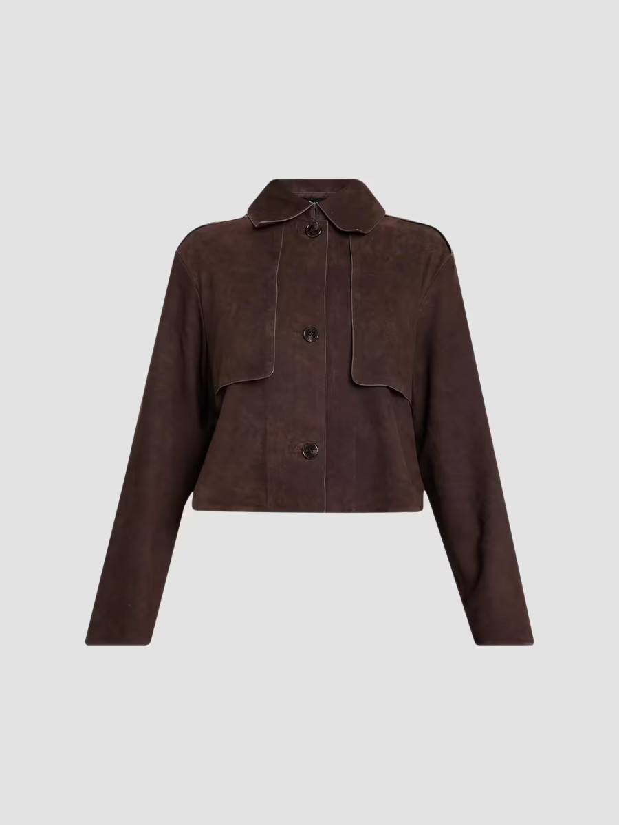 Theory Women's Rese Suede Crop Trench Jacket - Cacao - Size Medium | Saks Fifth Avenue
