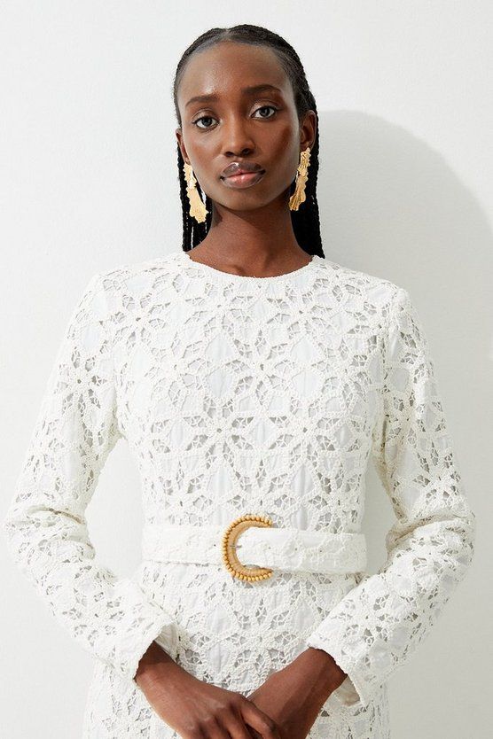Crafted Cotton Embroidery Woven Maxi Dress | Karen Millen UK + IE + DE + NL