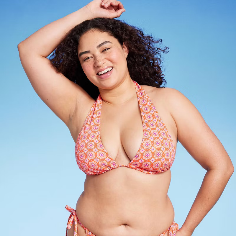 Women's U Bralette Multi-Way Bikini Top - Wild Fable™ Orange Tile Print | Target