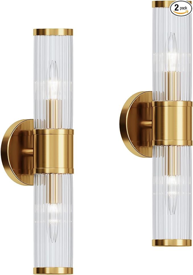 Linour Wall Sconces Set of Two Gold Morden Wall Lamp for Bathroom Living Room Vanity Lights Fixtu... | Amazon (US)