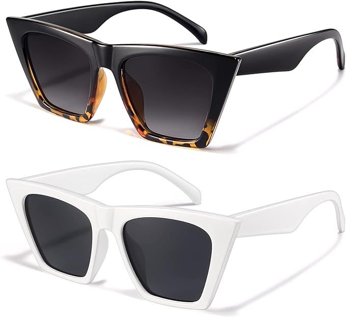 racico Trendy Cat Eye Sunglasses Women - 2 pack Vintage Oversized Cateye Style Square Sun Glasses... | Amazon (US)