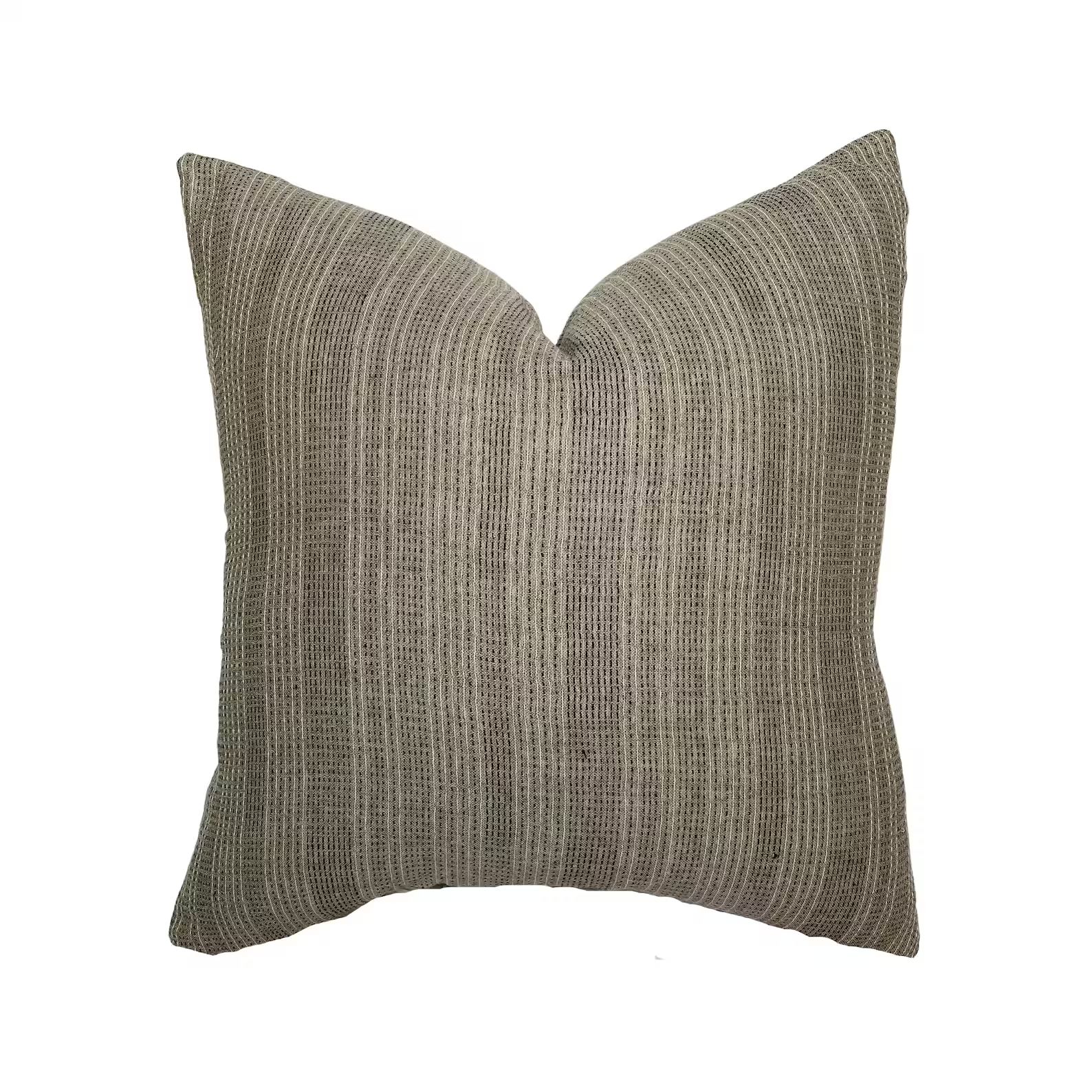 Davis | Olive Woven Stripe Pillow Cover | Moody Green Designer Fabric | Neutral Home Decor | 18x1... | Etsy (US)