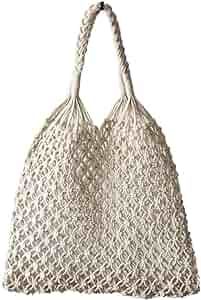 Hixixi Cotton Rope Travel Beach Fishing Net Handbag Shopping Woven Shoulder Bag for Women Girls | Amazon (US)