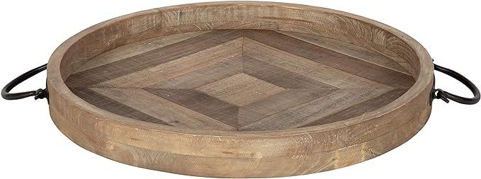 Kate and Laurel Marmora Rustic Round Decorative Tray with Pieced Wood Base and Black Metal Handle... | Amazon (US)
