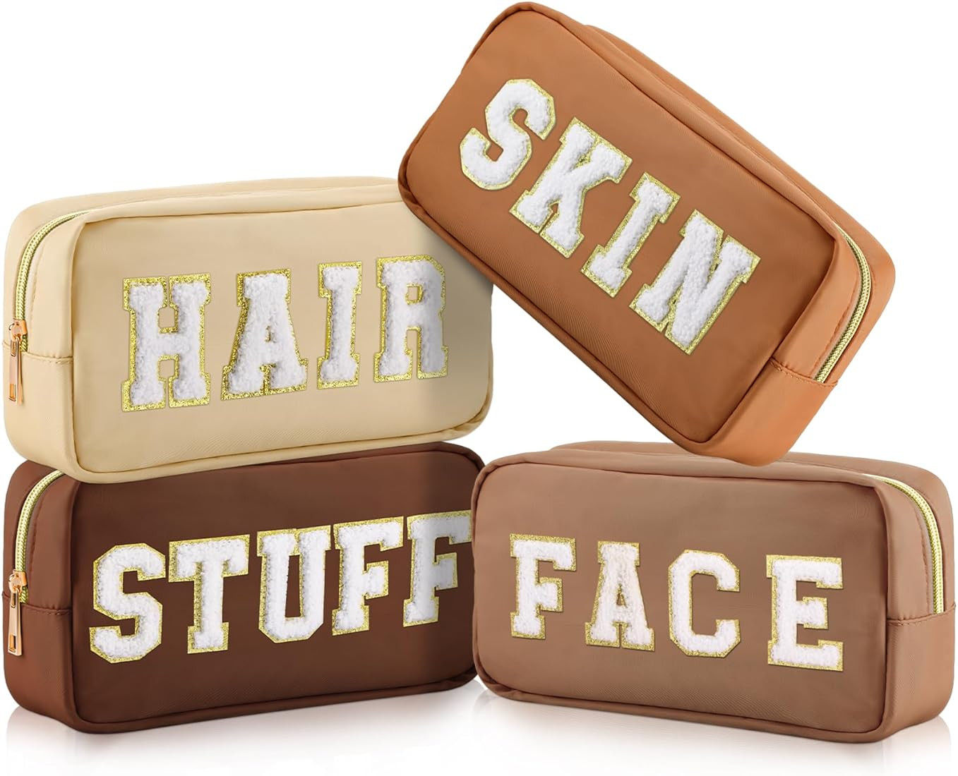 Cunno 4 Pcs Preppy Makeup Bag Chenille Letter Stuff Bag Nylon Cosmetic Bag Makeup Bag Toiletry Co... | Amazon (US)