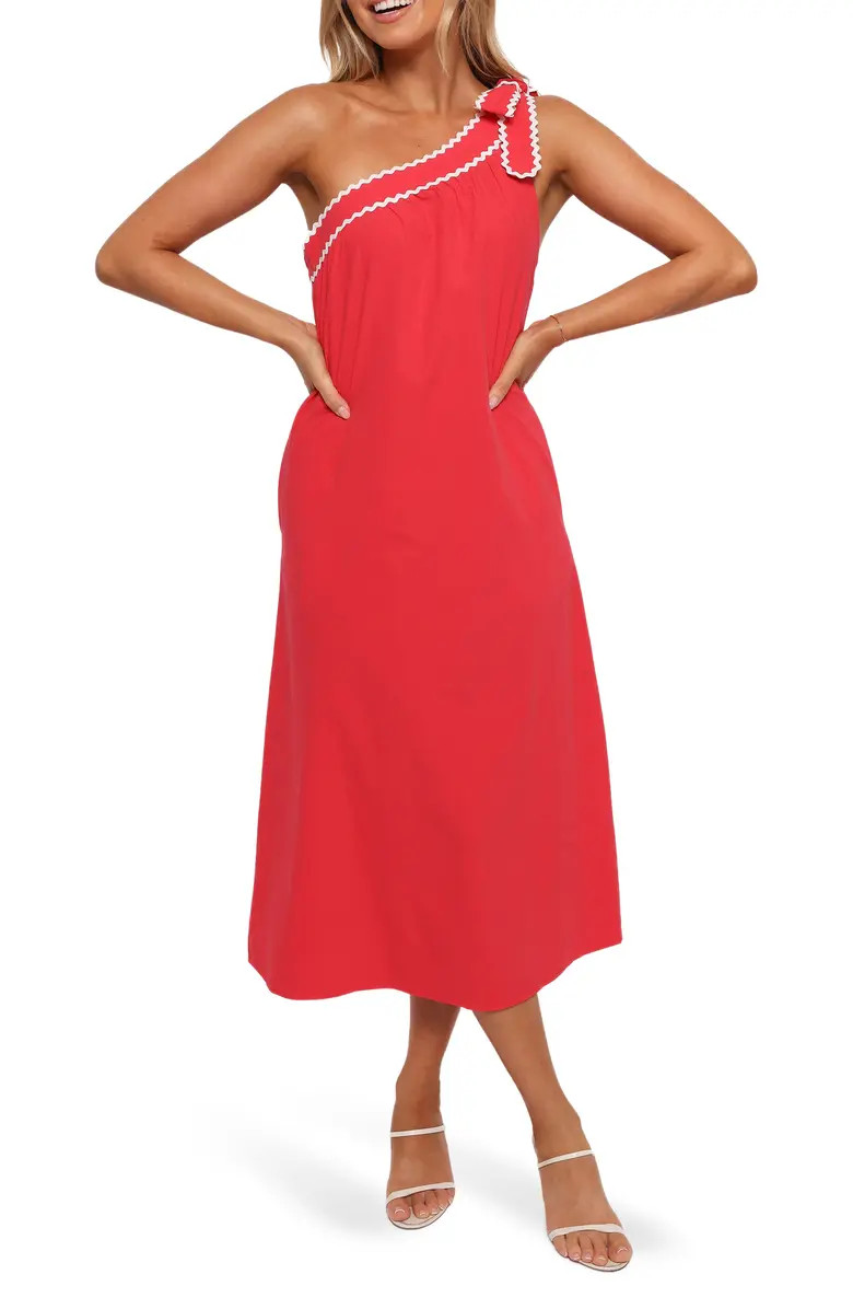 Petal & Pup Brynlee Rickrack Trim One-Shoulder Cotton Midi Dress | Nordstrom | Nordstrom