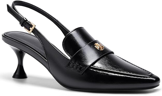 Coutgo Women's Pointed Toe Sandals Slingback Kitten Heel Pumps Slip On Ankle Buckle Dress Shoes | Amazon (US)