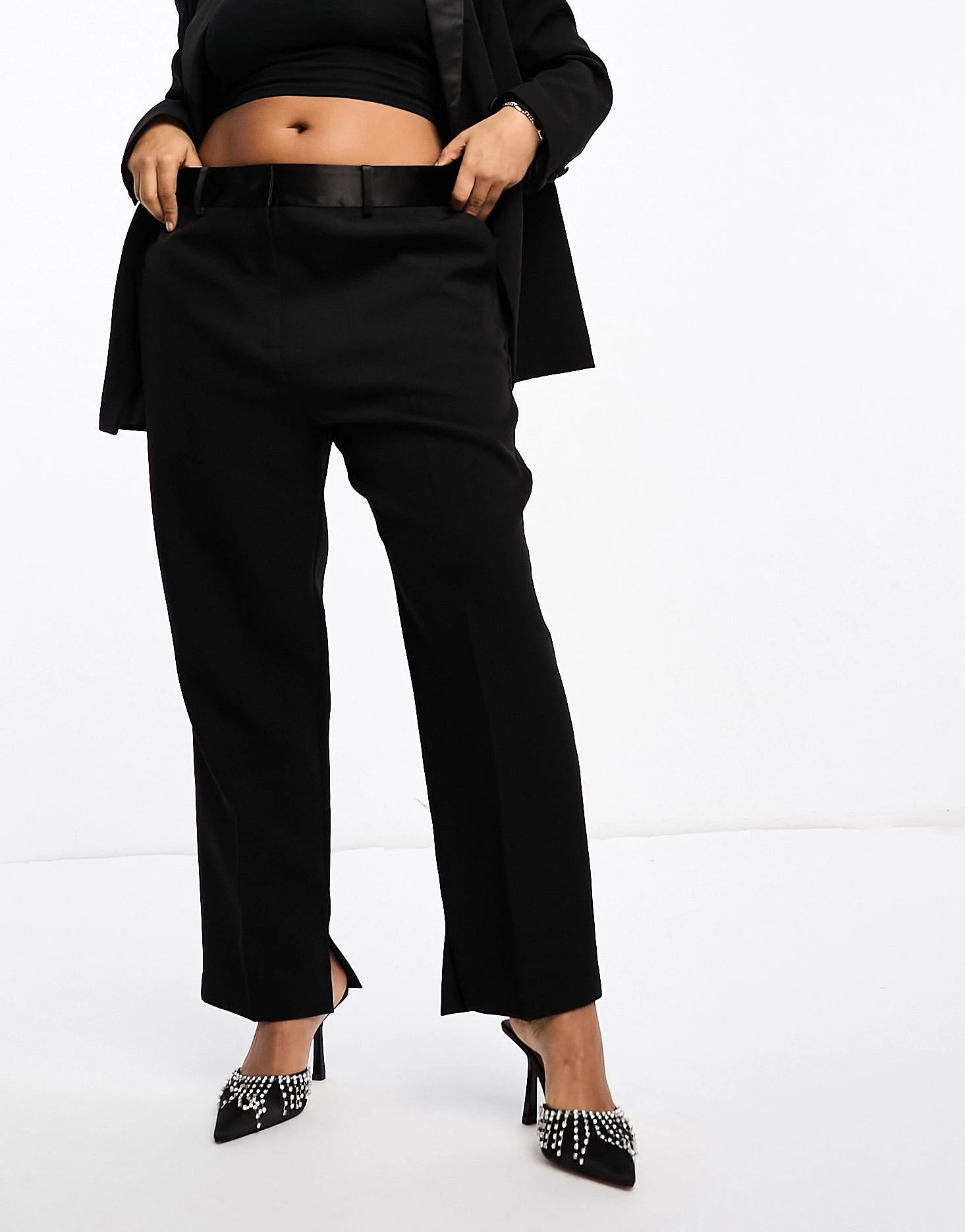 ASOS DESIGN Curve tux tapered pants in black | ASOS (Global)