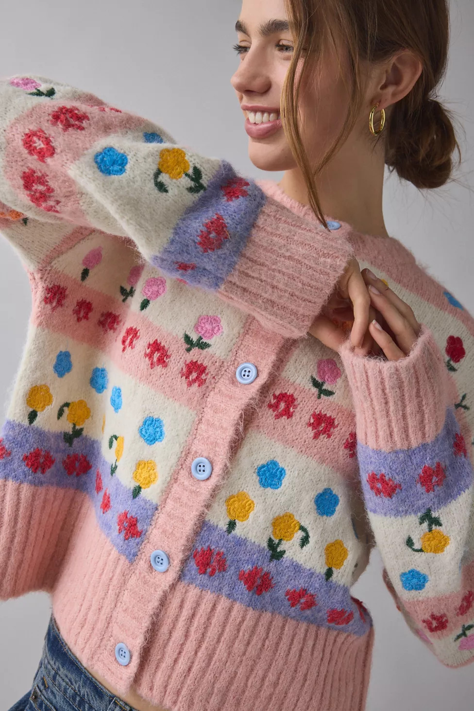 BDG Becca Floral Embroidered Brushed Knit Oversized Cardigan | Urban Outfitters (US and RoW)