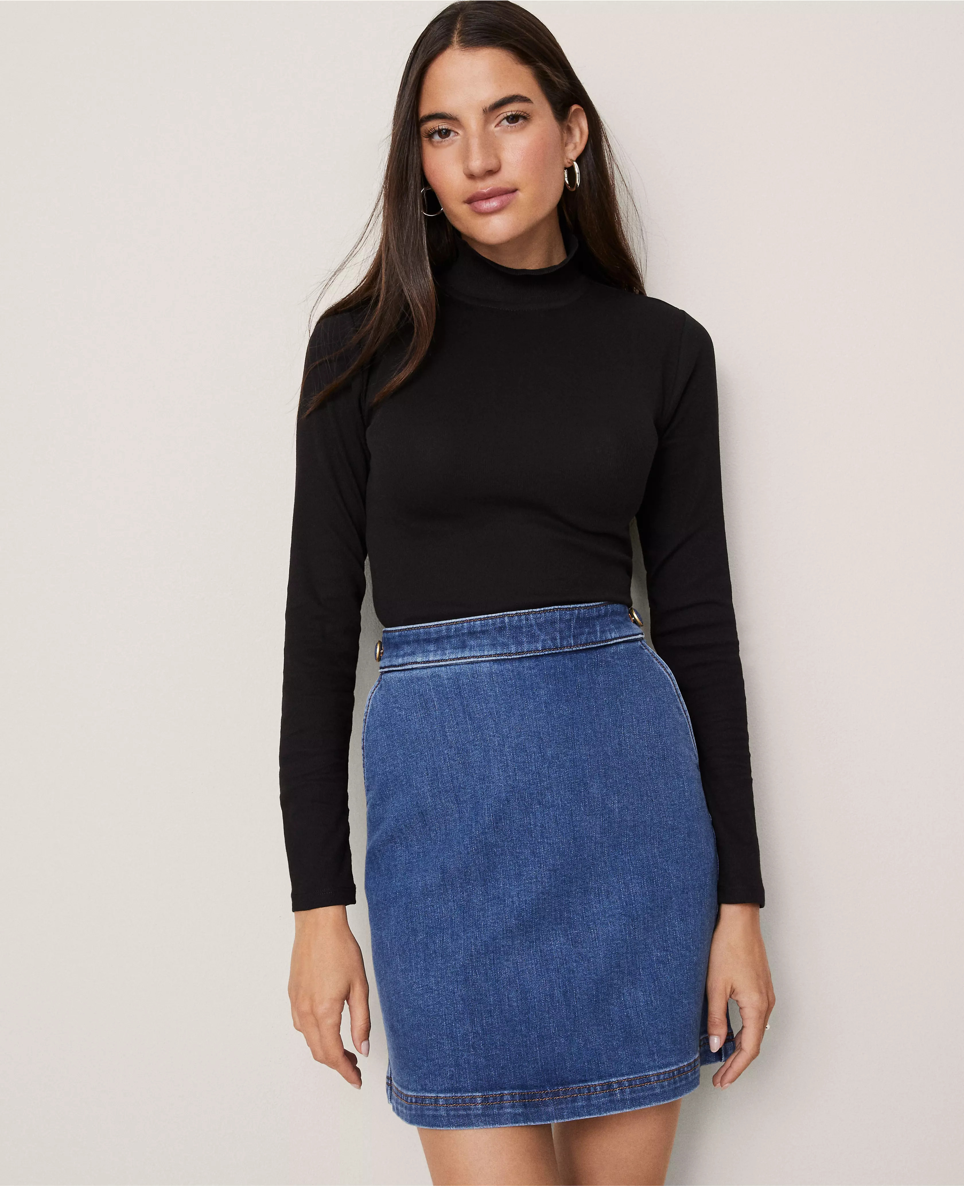 Weekend Collection Ruffle Mock Neck Top | Ann Taylor