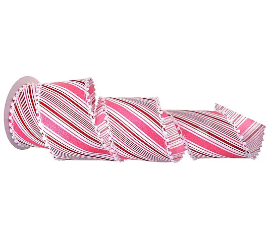 4"X10y Pom Pom Edge Candy Stripe Wired Ribbon by Valerie - QVC.com | QVC