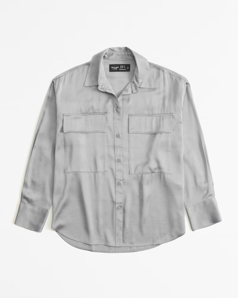 Women's Oversized Satin Button-Up Shirt | Women's Clearance | Abercrombie.com | Abercrombie & Fitch (US)