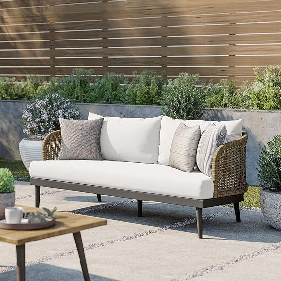 Modway Meadow Outdoor Patio Sofa in Natural White | Amazon (US)