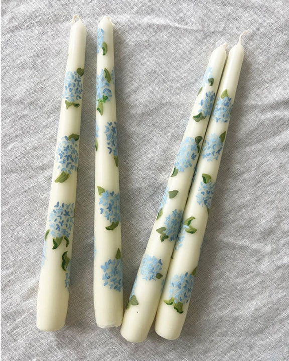 Blue Combo - Hand Painted Pair of Candles Hydrangea - Sweet Pea And Wh | Printfresh