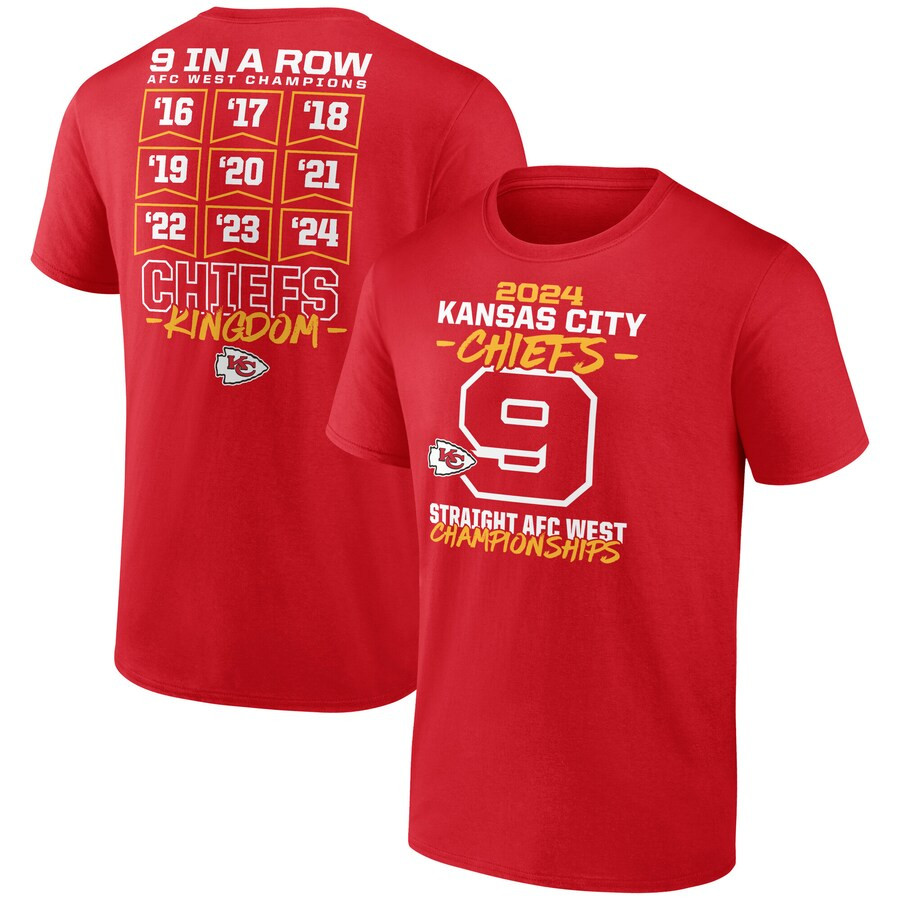 Kansas City Chiefs Nine-Straight AFC West Division Champions T-Shirt - Red | Fanatics