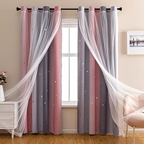 Dream Star Blackout Curtains for Kids Rooms Girl Princess Curtain for Daughter Bedroom Window (Pi... | Amazon (US)