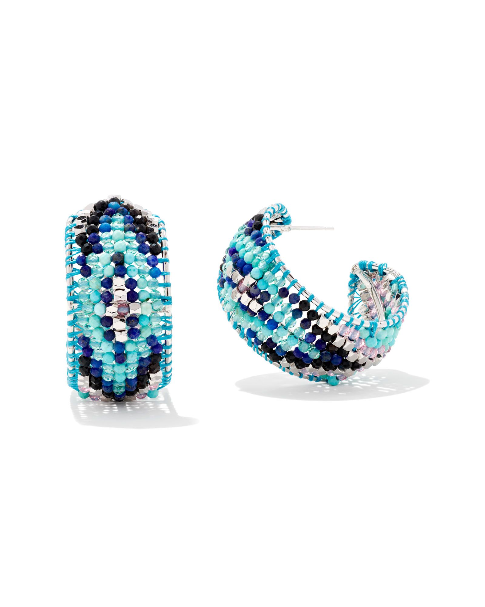 Britt Silver Hoop Earrings in Turquoise Mix | Kendra Scott