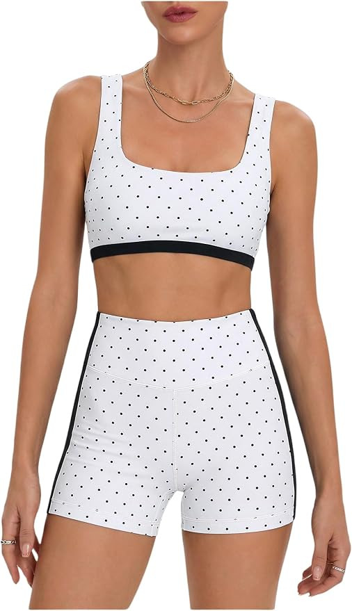 Milumia Women's Polka Dots Workout Set Layered Yoga Outfit with Shorts | Amazon (US)