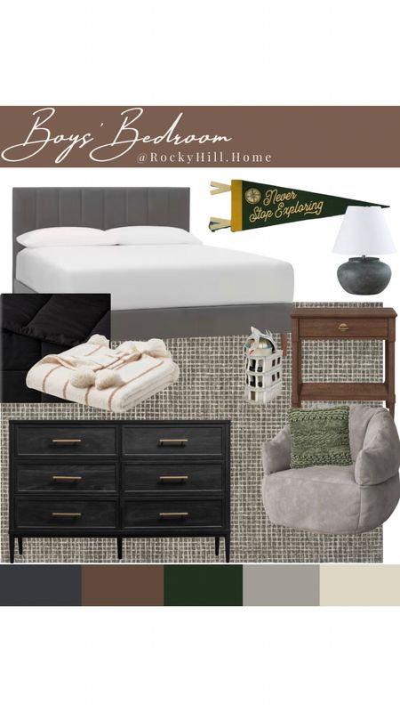 Boys bedroom moodboard , full bed, affordable black dresser, Harry Potter bank, green lamp

#LTKhome #LTKstyletip #LTKkids