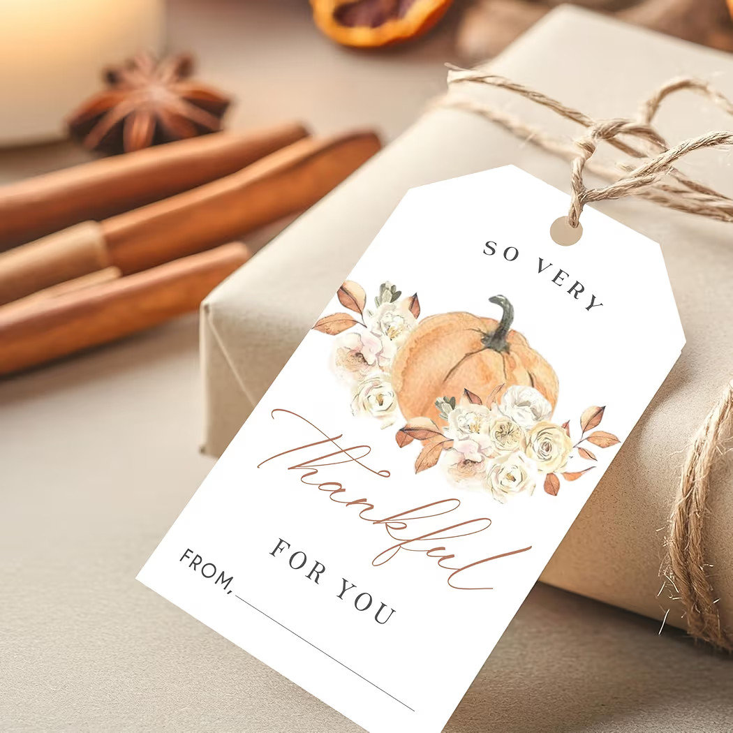 50 Pcs Fall Gift Tags, 2.1"×3.5" Autumn Florals Thank You Gift Tags for Party Favors, Pumpkin Th... | Amazon (US)