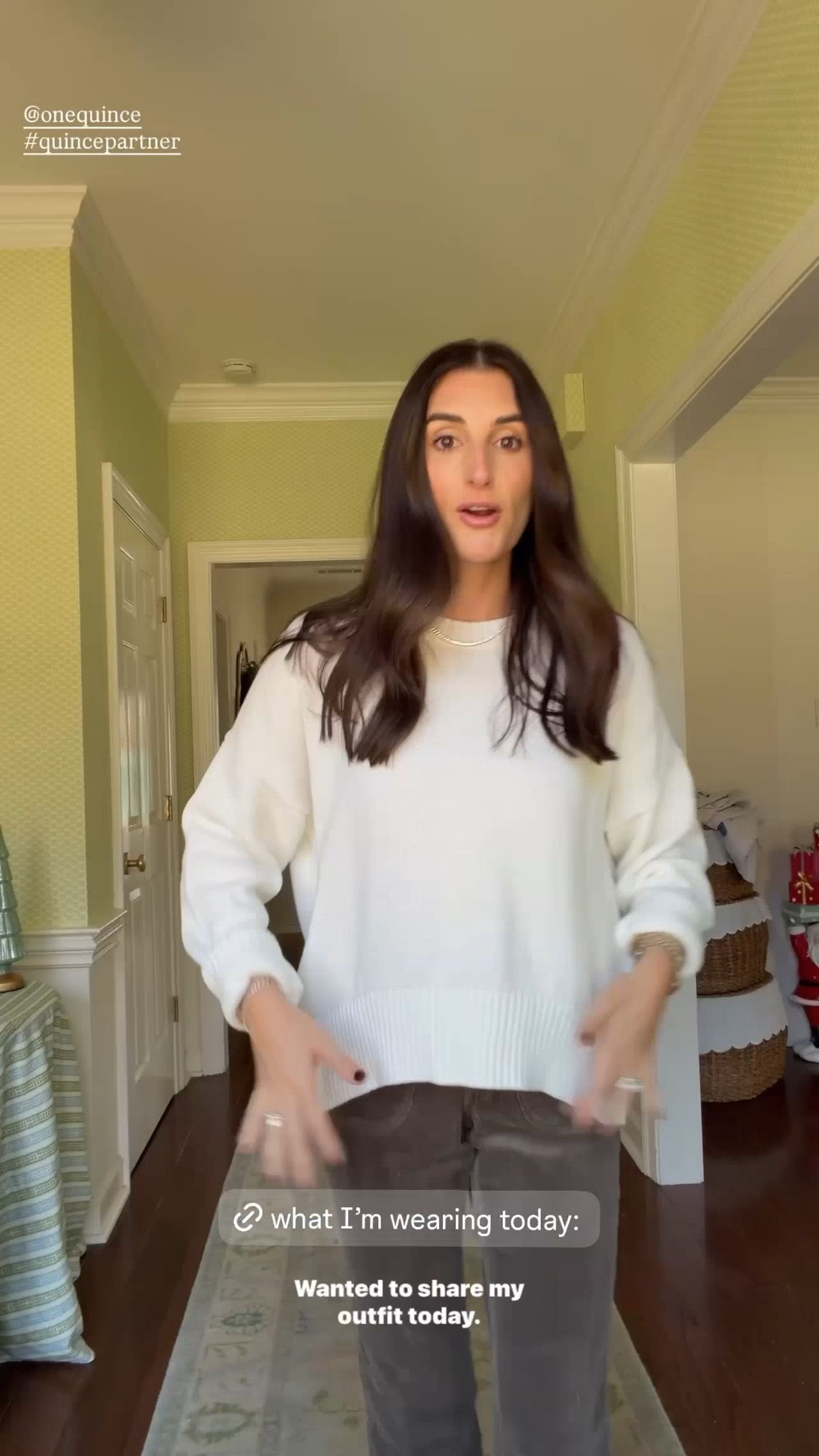 wearing head-to-toe @onequince! the quilted jacket was my most worn pieces last season and this sweater is one of those closet staples you’ll reach for again and again. the corduroy cropped wide-leg pants are effortlessly cute whether you’re dressing them up or keeping it casual! #quincepartner 

 