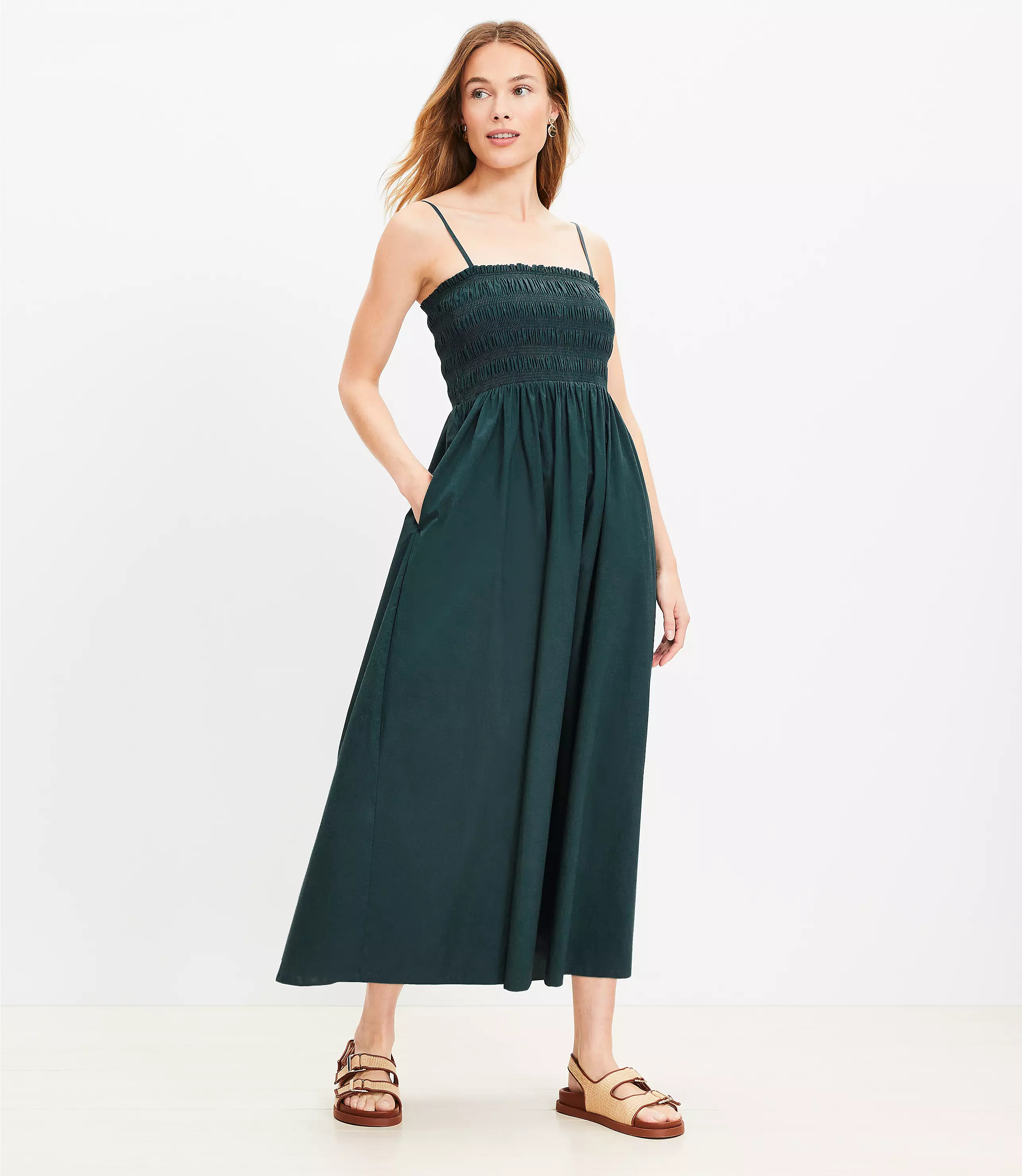 Poplin Smocked Strappy Maxi Dress | LOFT
