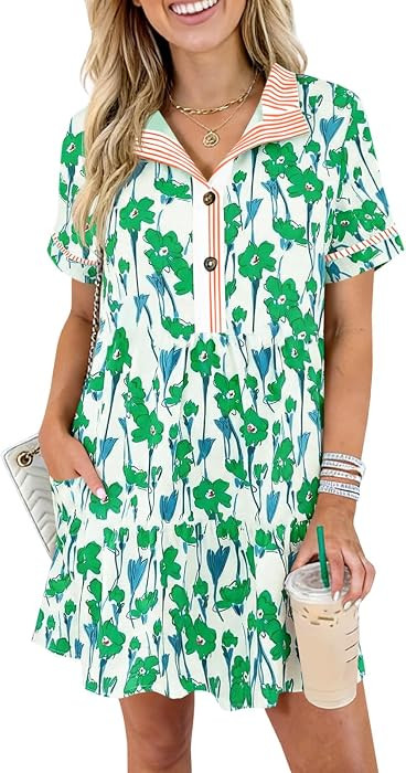 Wenrine Womens Floral Mini Dress Short Sleeve Summer Boho Dresses | Amazon (US)