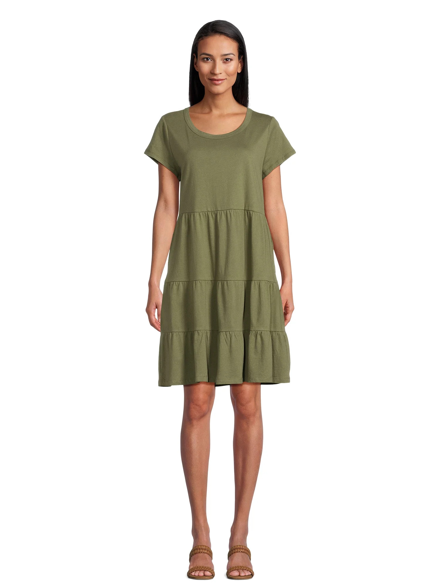 Time and Tru Women's Tiered Knit Dress | Walmart (US)