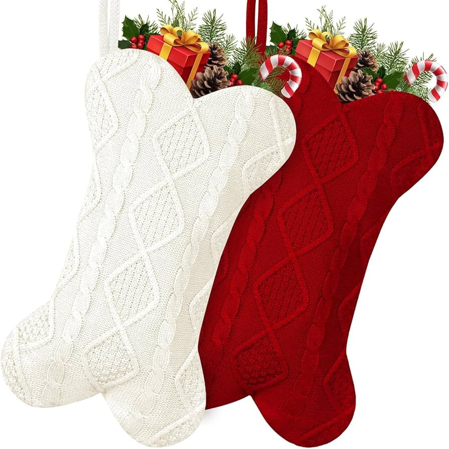 2Pcs Personalized Dog Christmas Stockings, Dog Christmas Stocking, 18 Inch Large Knitted Christma... | Amazon (US)