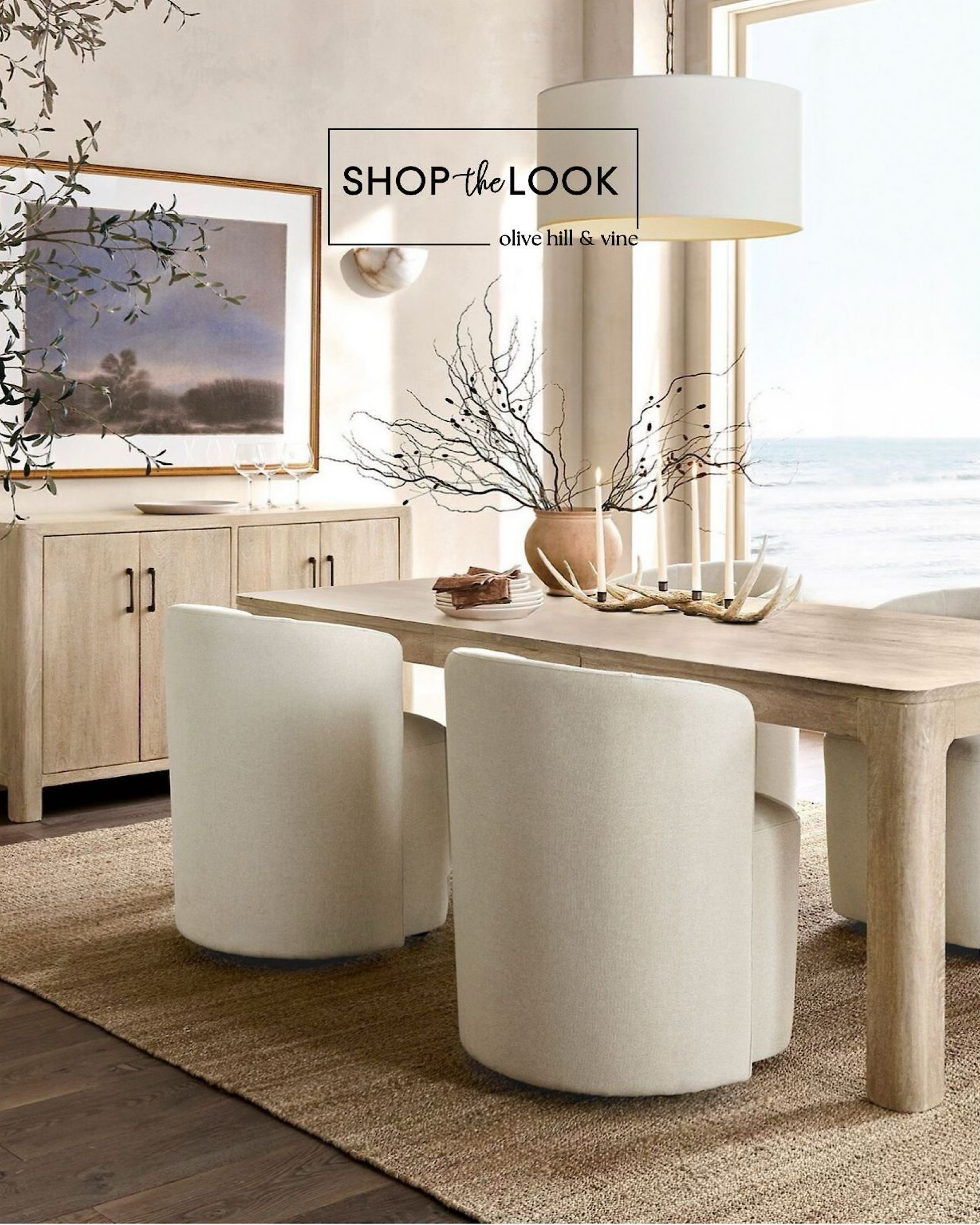 Looking for a dining room that blends elegance with a touch of rustic charm? This space features a solid wood table with a weathered sandwash finish and a drop-in leaf, extending to seat up to eight. Modern barrel chairs on casters, a matching buffet, a jute rug, and a raw canvas framed in antique gold complete the look. 

#LTKHome #LTKStyleTip #LTKFamily