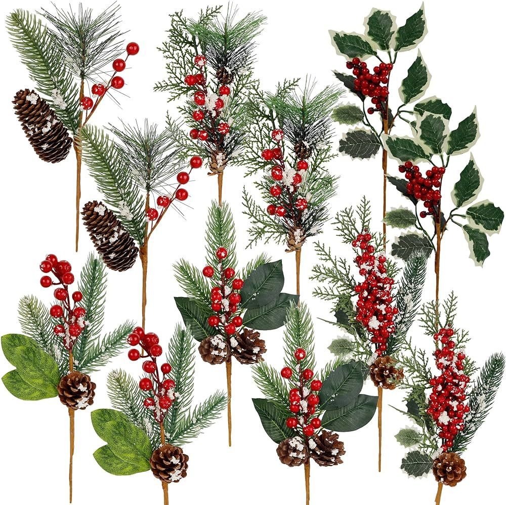Amazon.com: DR.DUDU 12 Packs Holiday Faux Christmas Evergreen for Wreaths, Swags, Topiaries, Elem... | Amazon (US)