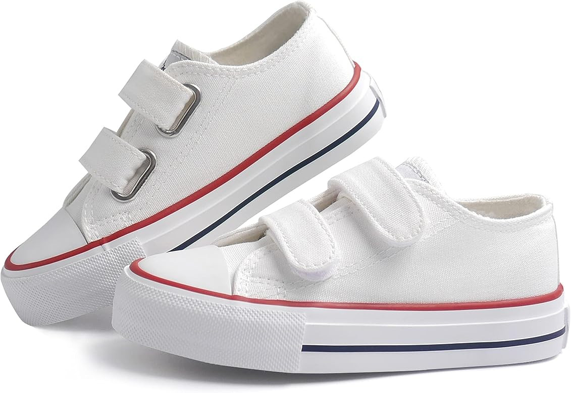 ANTLULU Boys and Girls Canvas Shoes Dual Adjustable Hook and Loop Classic Low Top Kids Sneakers | Amazon (US)