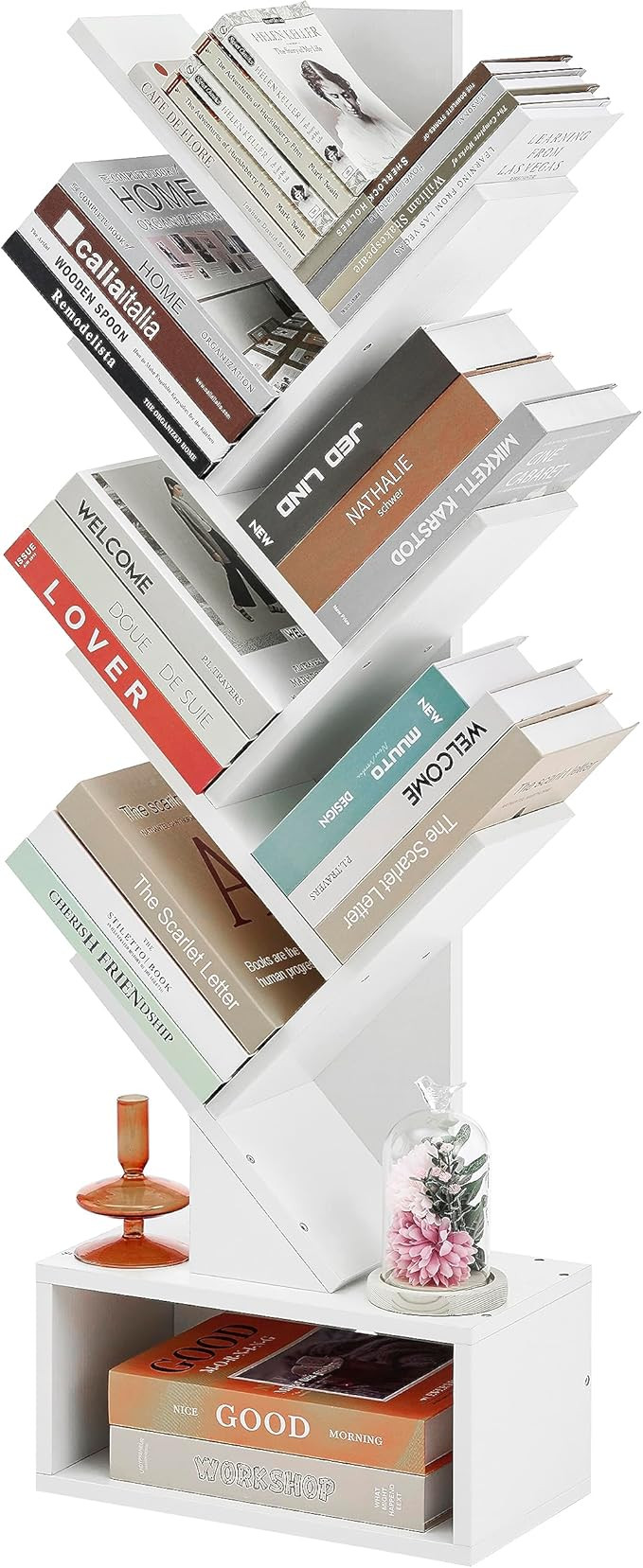 Hoctieon 6 Tier Tree Bookshelf, 6 Shelf Bookcase with Drawer, Free Standing Tree Bookcase, Displa... | Amazon (US)