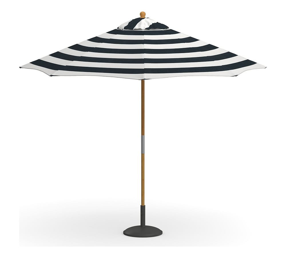 9' Round Market Umbrella with Teak Pole, Water-Resistant Canvas PB Classic Stripe; Ink Blue | Pottery Barn (US)