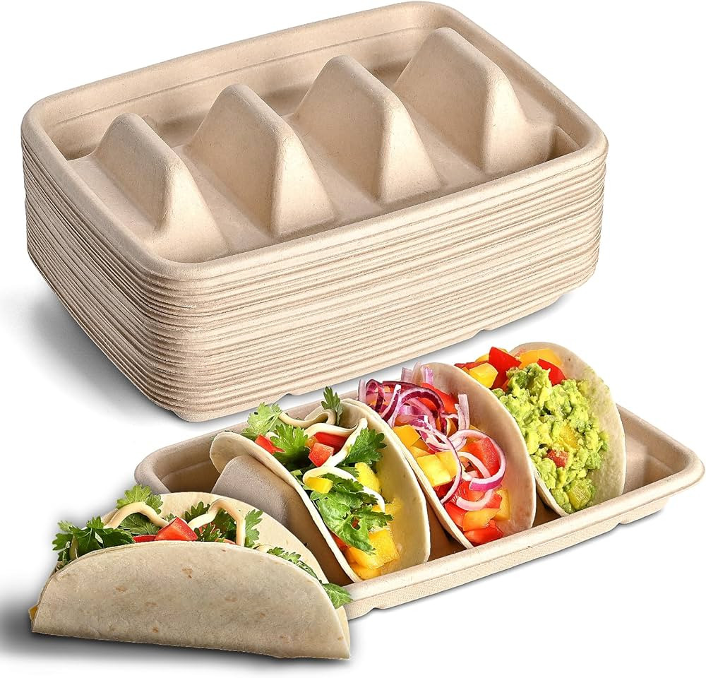 24PCS Disposable Taco Holders for Party, Premium Paper Taco Plates with 3 Dividers, Fiesta Tacos ... | Amazon (US)