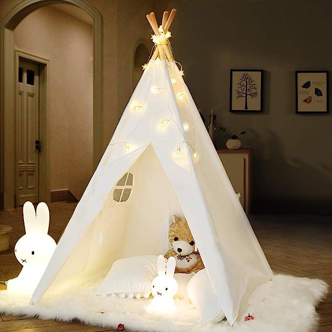 IREENUO Teepee Tent for Kids with Twinkle Star Lights & Carry Case & Padded Mat Foldable Children... | Amazon (US)